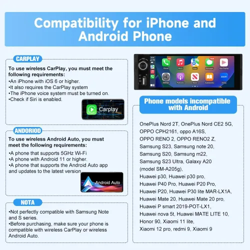 Vista 9 de Estéreo de automóvil de 6.36 pulgadas con CarPlay y Android Auto HD IPS pantalla táctil Radio con Bluetooth 5.0, cámara de respaldo 720P con cable