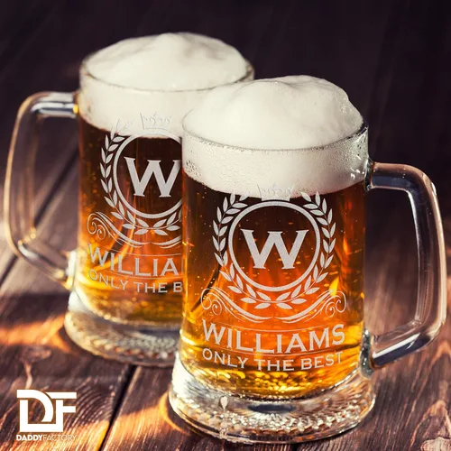 Vista 3 de Taza de cerveza personalizada personalizada, taza de vidrio grabada con monograma grabado, 16 onzas, taza de cerveza clásica, regalo para papá