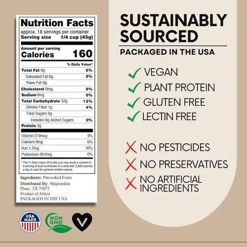 Vista 2 de Shipetaukin Quick Fonio African Supergrain - Sin gluten - Vegano - Sin OMG - Sustituto del cuscús, quinua, arroz (28 onzas)