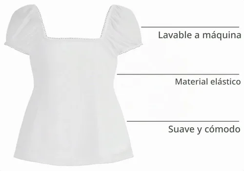 Vista 4 de SOLY HUX Blusa de verano de manga corta para mujer Blanco sólido