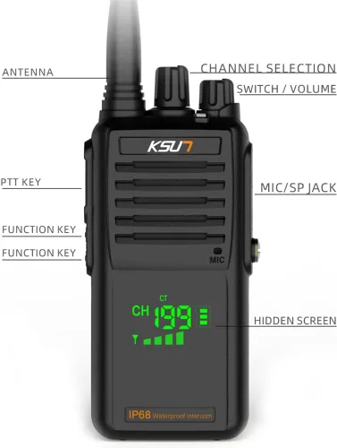 Vista 2 de Radio marina VHF bidireccional de mano IP68, pantalla LED impermeable, canales marinos internacionales, 136-174 MHz 8000 mAh, batería KSUN P85