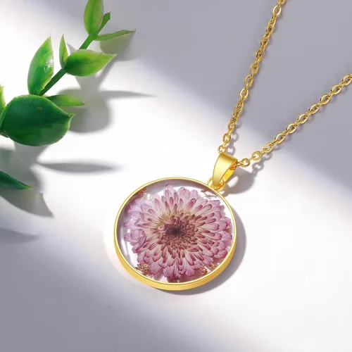Vista 35 de Forget-Me-Not and Queen Anne's Lace Pressed Wildflower Necklace Birth Month Real Flower Necklace Gold/Silver Pressed Flower Jewelry