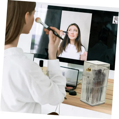Vista 8 de Angoily Organizador de brochas de maquillaje, almacenamiento transparente para pinceles, bolígrafos y cosméticos, diseño estable, artesanía fina