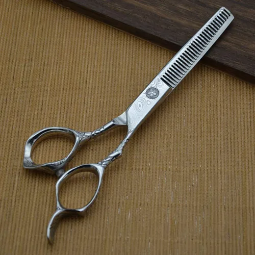 Vista 8 de Tijeras de corte de pelo de acero de dos lados para adelgazar los dientes de corte de peluquería peluquería peluquería salón de afeitar
