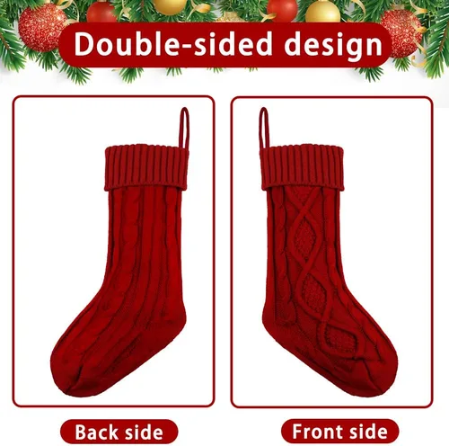 Vista 4 de XIMISHOP Paquete de 6 calcetines de Navidad, 18 pulgadas, calcetines grandes de punto trenzado personalizados para colgar en Navidad, decoraciones
