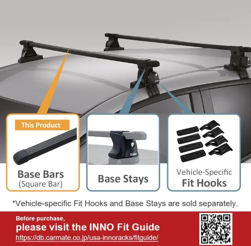 Vista 6 de INNO IN-B107A Barras transversales cuadradas para sistemas de estanterías de techo - 42 pulgadas (1 par) (negro)