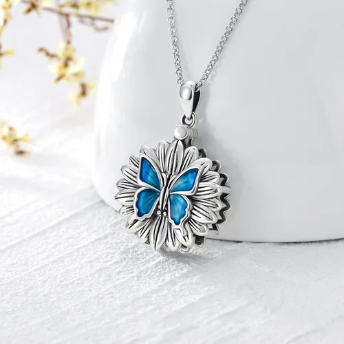 Vista 2 de SOULMEET Flower Cremation Jewelry for Ashes, SilverGold SunflowerButterfly Urn Necklace for Ashes, Cherish Memories Cremation Locket Jewelry