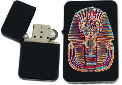 Vista 7 de Faraón, egipcio, tutankamón, cleopatra, ojo de Horus, pirámides-Ankh, leona-diosa única coleccionable s Infinity negro mate encendedores a prueba