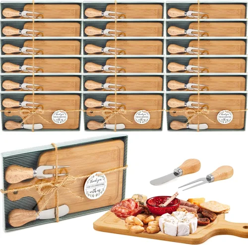 Vista 9 de Ziliny Tabla cuadrada de madera de queso con cuchillo y tenedor, con caja y etiqueta de agradecimiento, para San Valentín, despedida de soltera