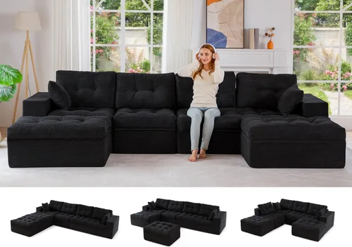 Vista 18 de MAXYOYO Sofá sin hueso, sofá de nube en forma de L de 96 pulgadas con Gris oscuro