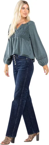 Vista 6 de Judy Blue Vaqueros rectos de talle alto con 5 botones para mujer - 88598