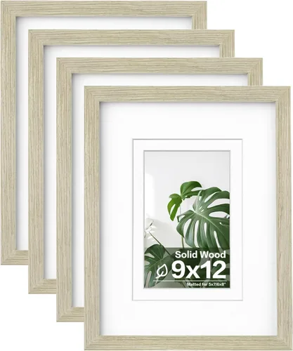 Vista 51 de Egofine - Juego de 4 portarretratos A4 de madera maciza y cubierta de plexiglás de 4 x 6/6 x 8 pulgadas con paspartú o A4 sin paspartú, para mesa