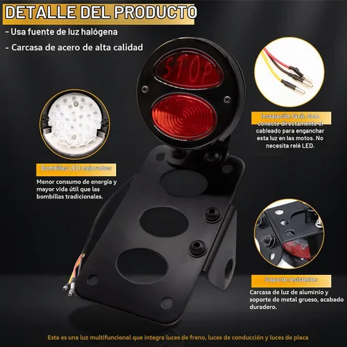 Vista 4 de Rich Choices Luces traseras de motocicleta con soporte lateral para placa de matrícula, luces de freno integradas, luz de parada impermeable