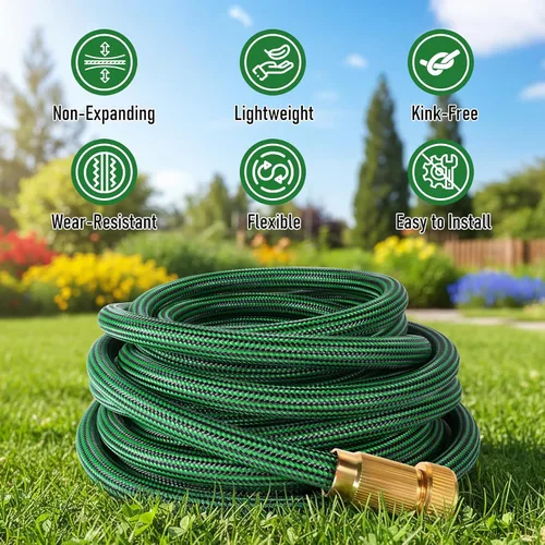 Vista 2 de Manguera de jardín de 75 pies NO EXPANDIBLE, manguera de agua flexible y ligera resistente a torceduras, manguera híbrida, a prueba de fugas, uso