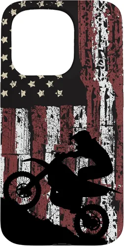 Vista 14 de Motocross Dirt Track Racing - Carcasa para iPhone 17, diseño de bandera de EE. UU., estilo vintage