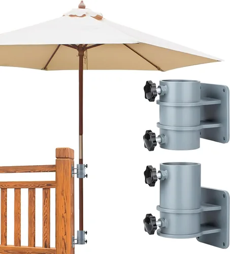 Vista 8 de Par de soportes laterales para sombrilla de patio, de acero inoxidable, soporte de abrazadera/soporte para sombrilla y soporte para barandilla