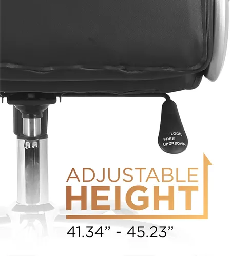 Vista 7 de Comfty Reposacabezas acolchado y silla de oficina de piel ejecutiva de lujo con base cromada, 41.34-45.23 pulgadas, negro
