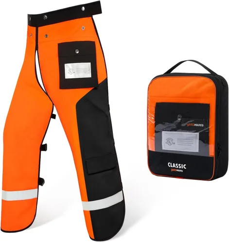 Vista 12 de Delantal de seguridad para motosierra de 8 capas, resistente, con cintura ajustable y bolsillo para hombres/mujeres, clásico C, naranja y negro