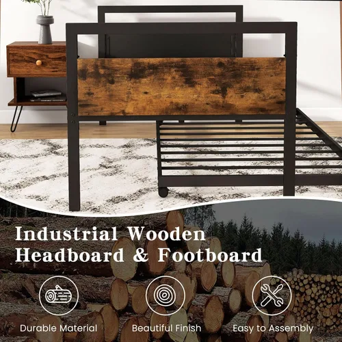 Vista 14 de KOMFOTT Sofá cama de metal de tamaño individual con nido, marco de sofá cama con cabeceras de madera, soporte de listones de metal, marco de sofá