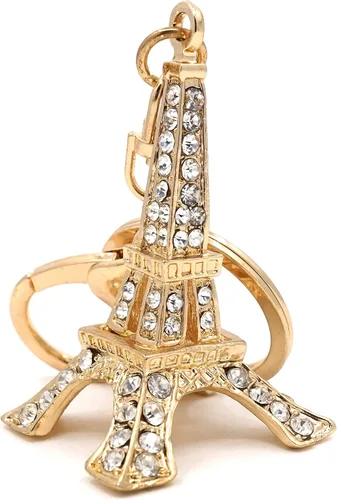 Vista 3 de París Torre Eiffel Viaje Amor Recuerdo Oro Tono Cristales Diamantes de Imitación Mujer Niñas Bolso Bolso Colgante Llavero Llavero, Oro