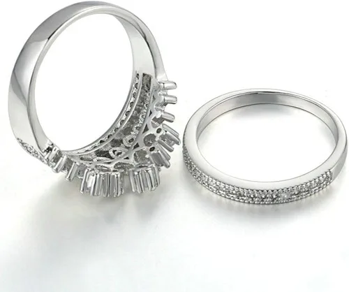 Vista 3 de XAHH - Anillo de boda de oro blanco de 18 quilates para mujer