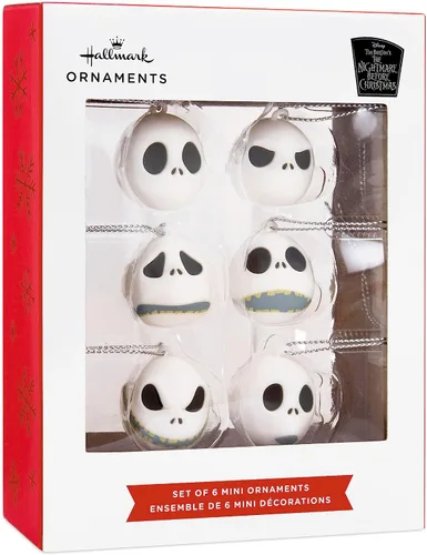 Vista 3 de Hallmark Mini Disney Tim Burton's The Nightmare Before Christmas Adornos (Jack Skellington Heads, juego de 6) pequeños adornos para árbol de mesa