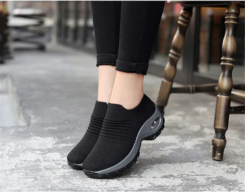 Vista 3 de UareMgic Zapatos de enfermería para mujer, para caminar, con plataforma de punto, con amortiguación de aire, zapatos de trabajo