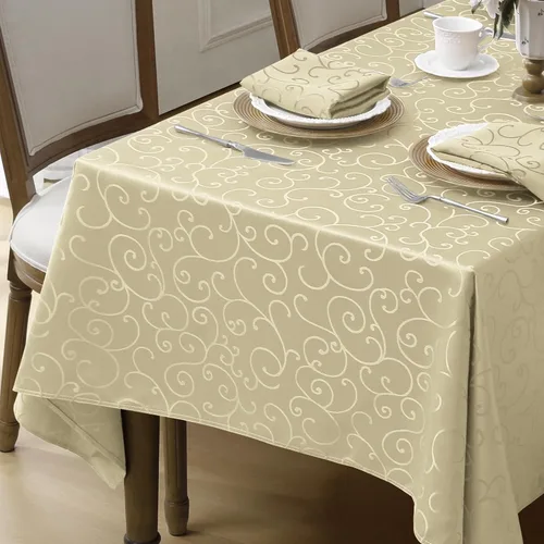 Vista 2 de Romanstile Mantel Rectangular de Jacquard, Mantel de Mesa Impermeable Elegante con Patrón Floral Rizado de Damasco, Cubierta de Mesa Decorativa