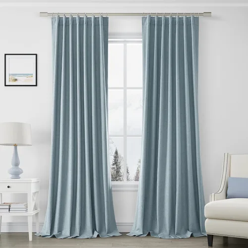Vista 70 de Joywell - 2 cortinas de lino 100% opacas, con bolsillo para cortinero, trabilla trasera, cinta para ganchos y anillas con clip, con aislamiento