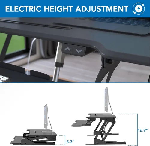 Vista 3 de Mount-It! Convertidor de escritorio eléctrico de pie con mesa de 38 pulgadas, elevador de escritorio de pie ajustable en altura, elevador
