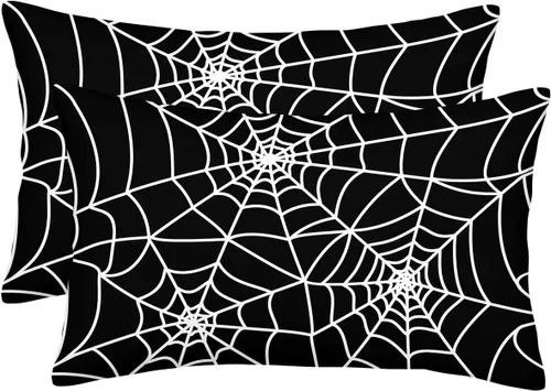 Vista 9 de Juego de 2 fundas de almohada de Halloween de 16 x 16 pulgadas, fundas cuadradas de lino decorativas de lino para el hogar, la cama o el sofá