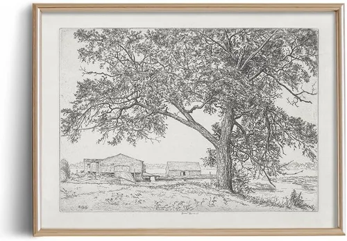 Vista 15 de Dibujo de Edificios de Ciudad en Estilo Rústico en Gris - Grabado de Arquitectura Urbana en Poster - Arte de Pared Vintage de Granja - Bosquejo Gris