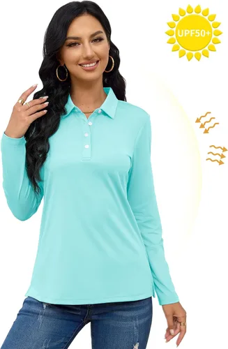 Vista 6 de TACVASEN Camisas tipo polo para mujer, camisetas casuales de manga larga para golf