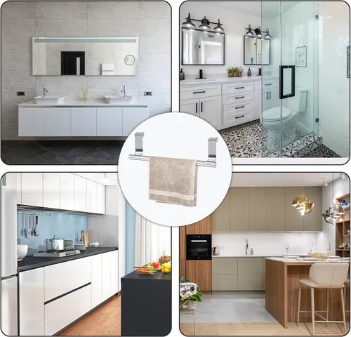 Vista 4 de Toallero para puerta de gabinete, toallero de cocina para gabinete, soporte para toallas de cocina de acero inoxidable, colgador de toallas de mano