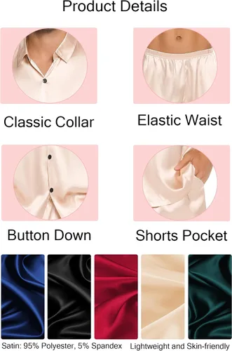 Vista 6 de SWOMOG Men Silk Satin Pajamas Short Sleeve Pjs Set Button Down Sleepwear Soft Lounge Set Nightwear with Pockets