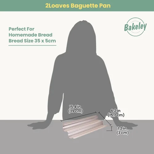 Vista 3 de Pan de baguette francés, bandeja perforada para hornear baguette de 2 panes, 14.75 x 9.45 pulgadas, sartén antiadherente ultraventilada para hornear