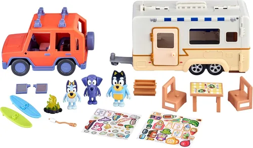 Vista 4 de Bluey - Ultimate Caravan Adventures - Juego de caravana y tres figuras de 2.5-3 pulgadas y vehículo familiar de tracción en las cuatro ruedas con 2