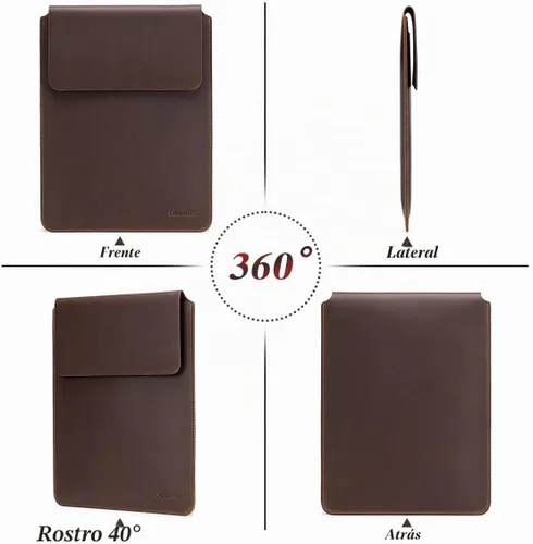 Vista 4 de Funda protectora de cuero genuino para tableta delgada para MacBook Air/Pro de 15/15.6 pulgadas, color marrón