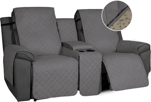 Vista 9 de Easy-Going Funda de sofá reclinable antideslizante con consola, resistente al agua, funda de sofá reclinable doble con correa ajustable, funda Beige