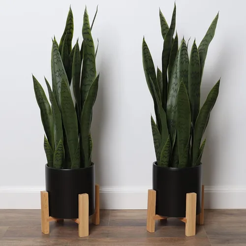 Vista 6 de Planta artificial de serpiente con soporte para plantas de mediados de siglo, planta Sansevieria en maceta moderna, plantas artificiales con soporte