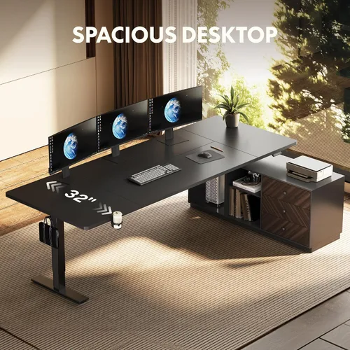 Vista 4 de FLEXISPOT Escritorio de pie en forma de L de 63 pulgadas con cajones, color Negro