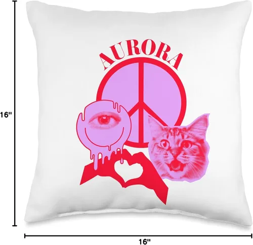 Vista 4 de Aurora Name Personalized Peace and Karma Co. Almohada personalizada Aurora First Name I Love Retro Cat Mom, 16 x 16 pulgadas, multicolor