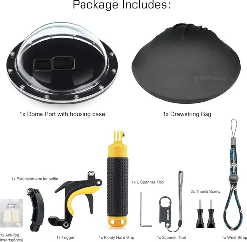 Vista 8 de GEPULY - Puerto domo para GoPro Hero 9, 10, 11, 12, 13 Black, carcasa de puerto domo impermeable subacuática + agarre flotante + accesorios