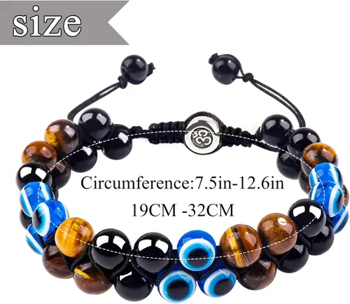 Vista 29 de Pulsera de triple protección, ojo de tigre malvado de ojo y obsidiana negra de 0.315 in, pulsera curativa para hombres y mujeres, pulsera curativa