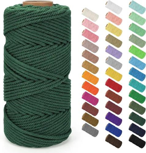 Vista 126 de Cuerda de macramé de 0.079 in x 220 yardas (656 pies), cuerda de algodón natural para colgar en la pared, ganchos de plantas, manualidades Verde