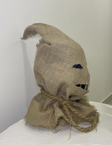 Vista 2 de Máscara de terror de Halloween con pelo de pajita, espeluznante saco de arpillera, máscara de cosplay para fiesta de disfraces para adultos