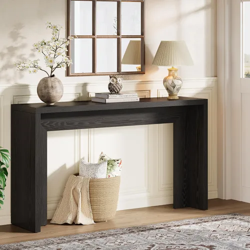 Vista 3 de Tribesigns Mesa consola de granja, mesa de sofá de madera de 55 pulgadas con almacenamiento para entrada, vestíbulo, pasillo, sala de estar, fácil
