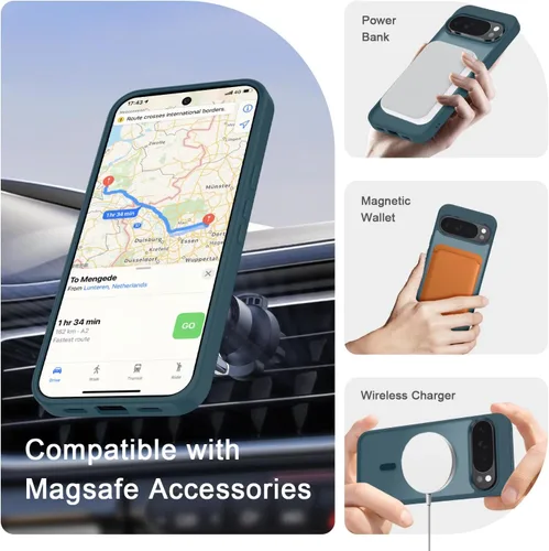 Vista 570 de Funda para Google Pixel 10 Pro XL, cubierta magnética mate, color negro Fit for MagSafe, Screen Protector included, Shockproof Military Grade