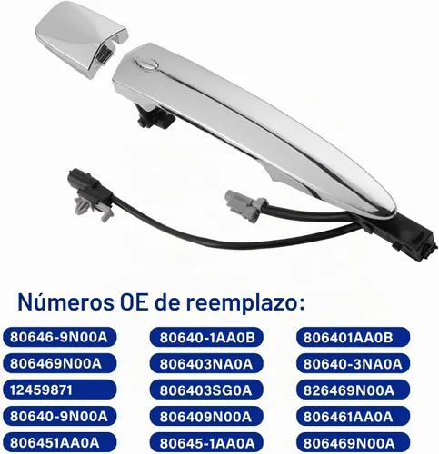 Vista 5 de Manijas de puerta exteriores cromadas (2 unidades, izquierda y derecha) con sensor de entrada de llave inteligente, compatible con Nissan
