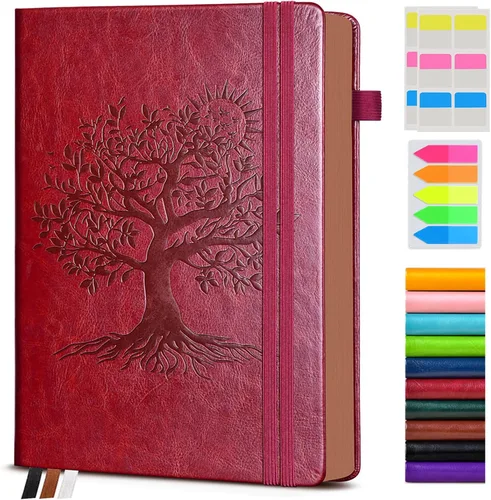 Vista 30 de Diario vintage de cuero con 300 páginas numeradas, diario rayado A4 para hombres y mujeres, diarios para escribir, cuaderno de rayas universitarias